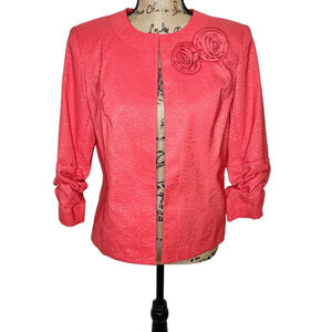 Harve Benard Womens Scrunched Cuff Floral Jacket Blazer Size Medium Deep Orange